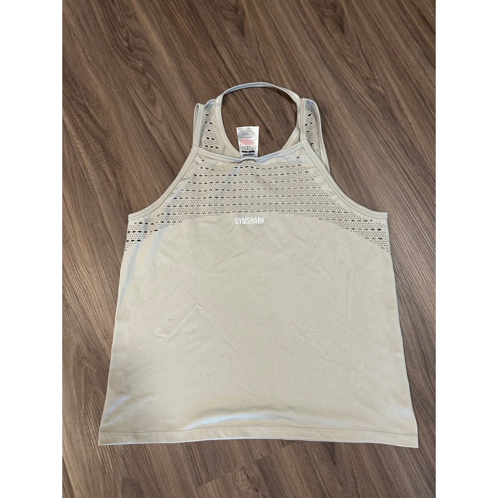 Gymshark‎ Medium Beige Seamless Knit Racerback Tank Top Activewear